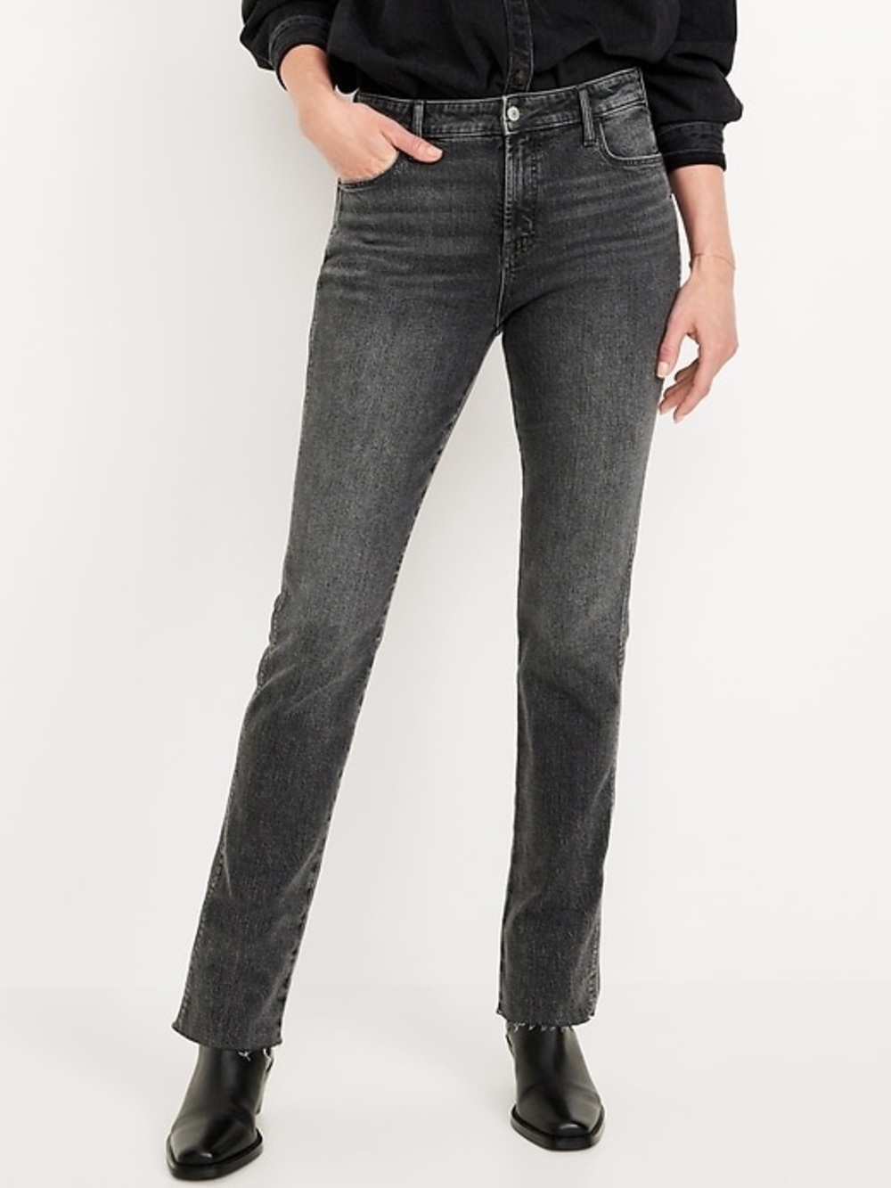 Vintage Old Navy Mid-Rise Wow Boyfriend Straight Jeans - Washed Black - Size 0